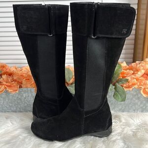 Paul Green Abby Tall Suede Boots Size 5.5 US Black Side Zip Stretch Panels
